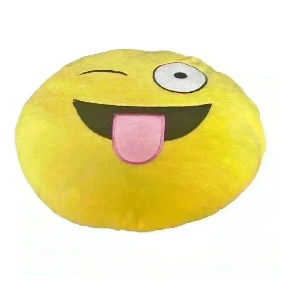 Emoji Round Plush Yellow Pillow - Picture 2 of 3